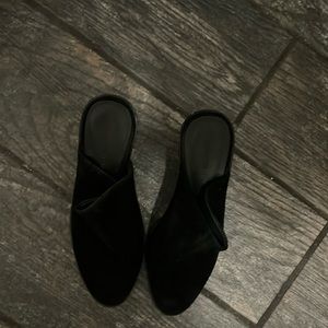 Rebecca Minkoff black suede leather block heel mule